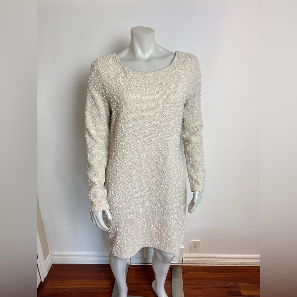 J-LO - Swiss Dot Textured Long Sleeve, Scoop-Back Dress. Large